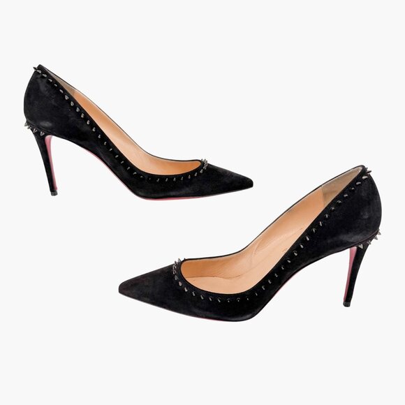 Christian Louboutin Anjalina 85 Black Suede Spike Pumps Heels Size 40.5 US 10.5 - Picture 8 of 15